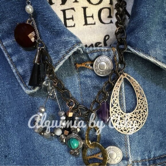 Layered tassel long statement charms necklace - Picture 1 of 5